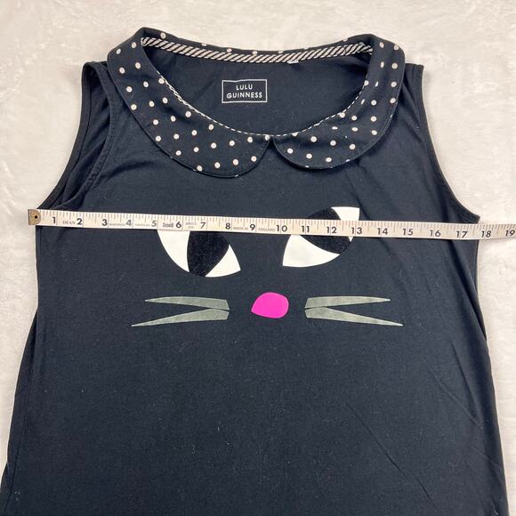 Lulu Guinness Uniqlo Retro Rockabilly Cat Face Polka Dot Collared Tank Top Lrg - Picture 4 of 8